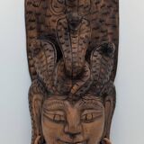 Sculptural Mask Wood - Face & Royal Cobra (Naga) - Tribal Art Indonesia