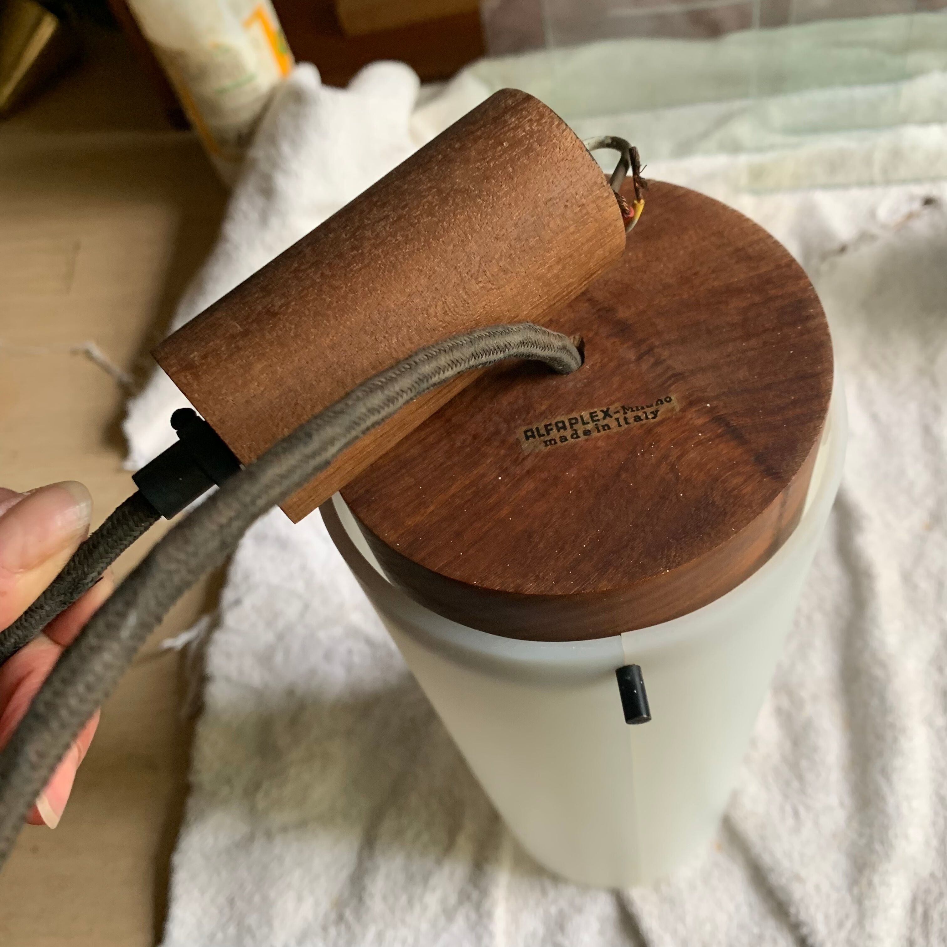 Vintage teak pendant lamp and acrylic glass