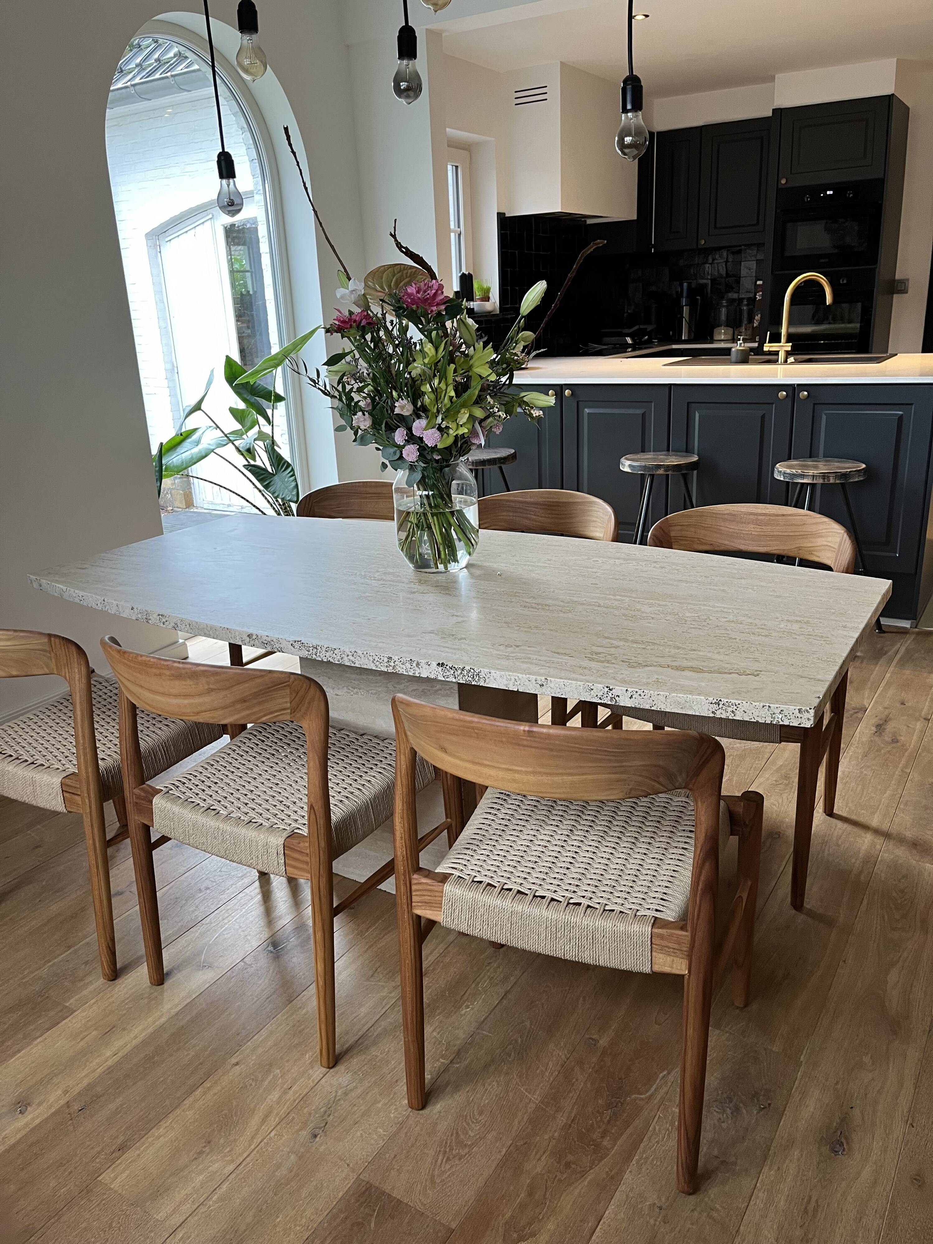 6 teak and rope bistro chairs