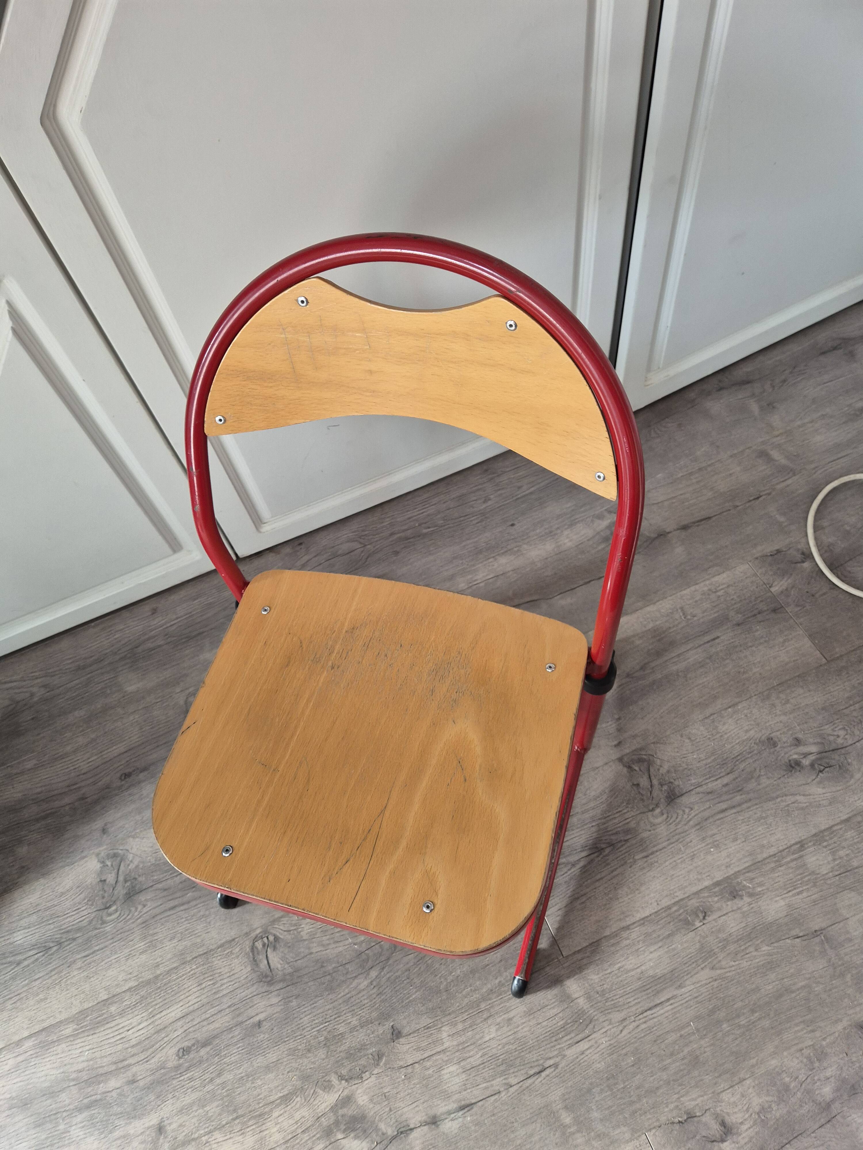 red metal and wood school chair for children