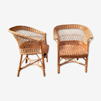 Old pair of rattan lounge chairs from the 1960s