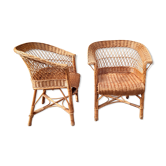 Paire de fauteuils de salon en rotin des année 1960