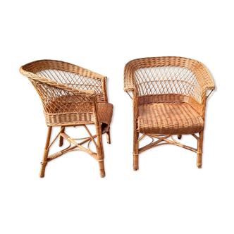 Paire de fauteuils de salon en rotin des année 1960