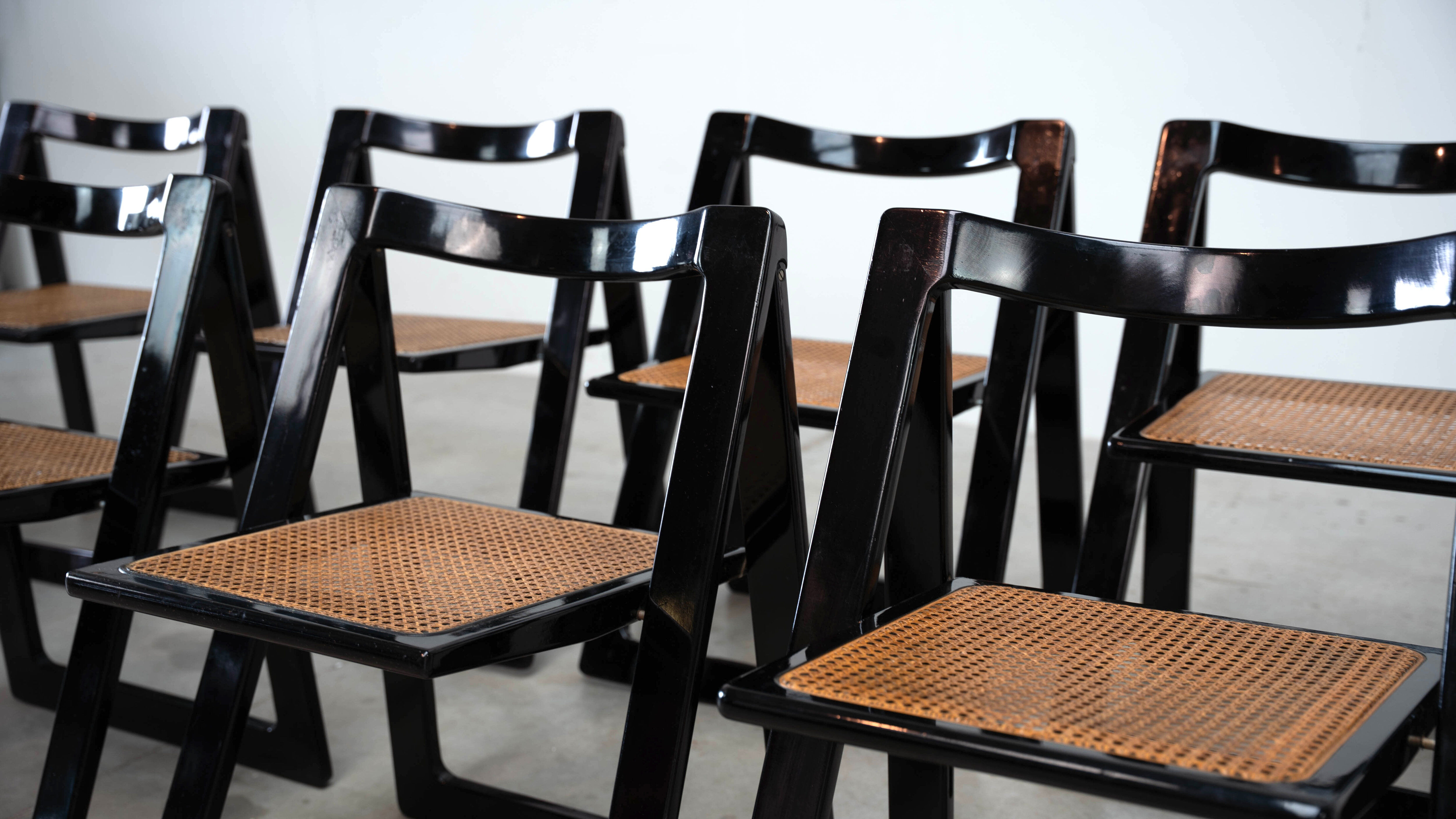 Set of eight folding dining chairs designed by Aldo Jacober for Alberto Bazzani