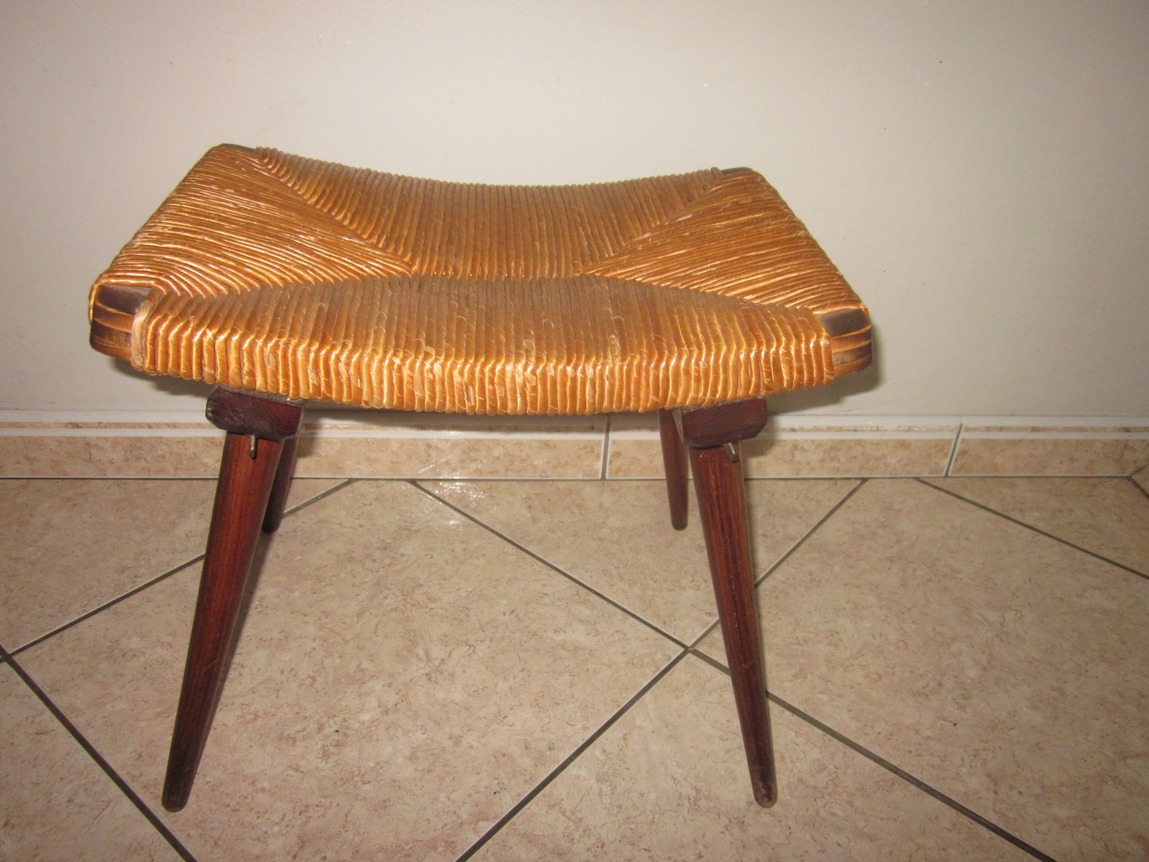 Tabouret vintage paille 1960