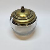 Ancien pot à sucre en verre taillé et métal