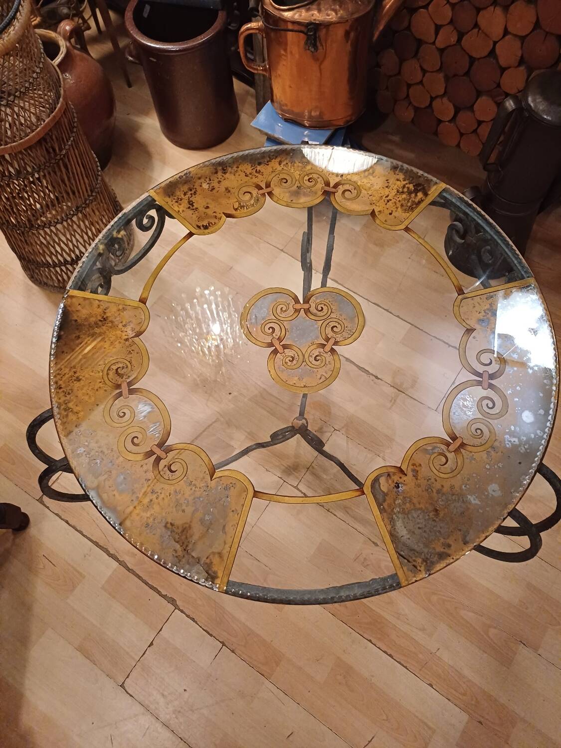 Wrought iron and glass tea table, 1930-1940