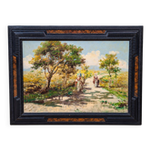 Huile sur toile signée - Conti : la promenade - Paysage animé d'élégantes