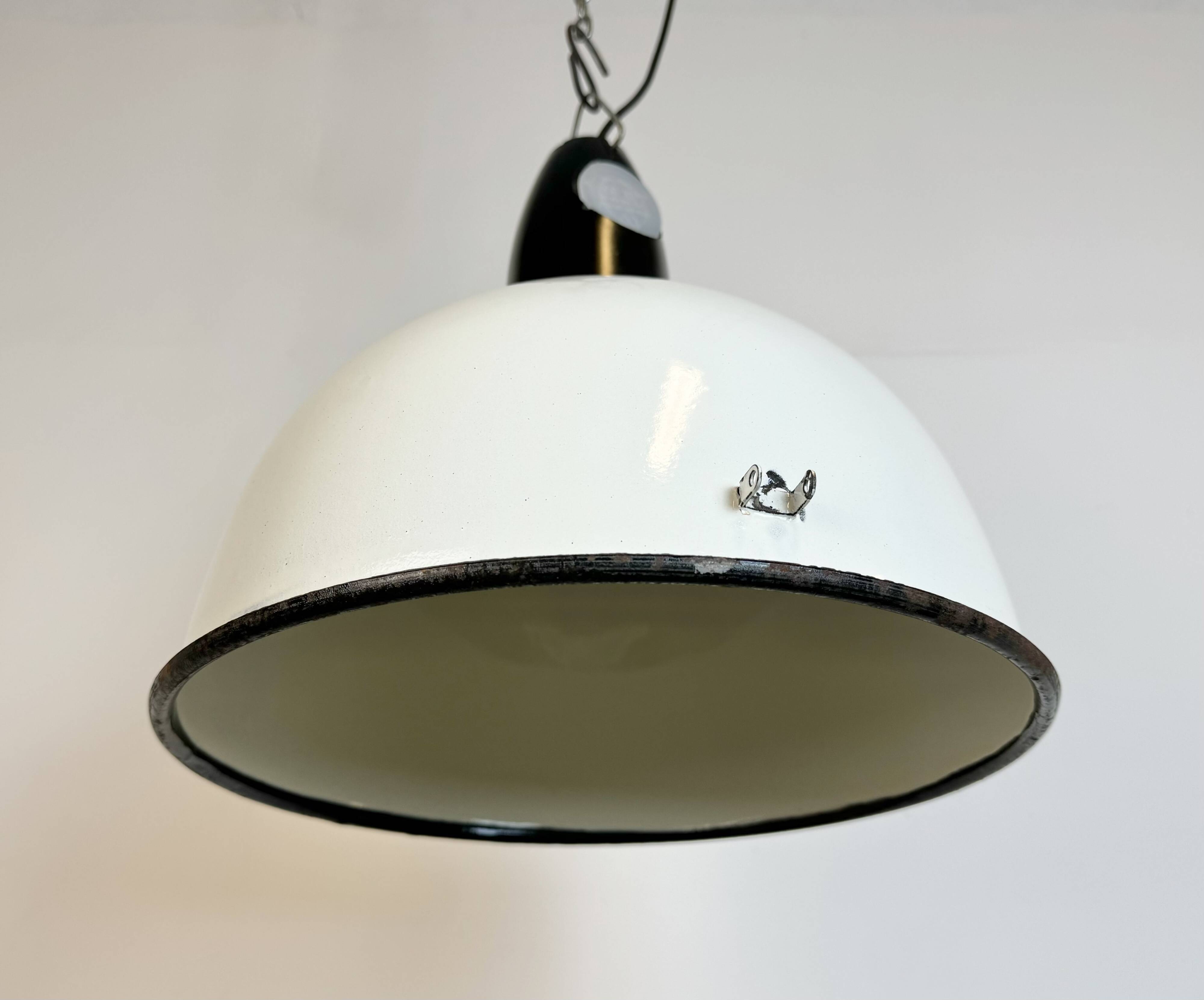 ndustrial Soviet White Enamel Pendant Lamp, 1960s