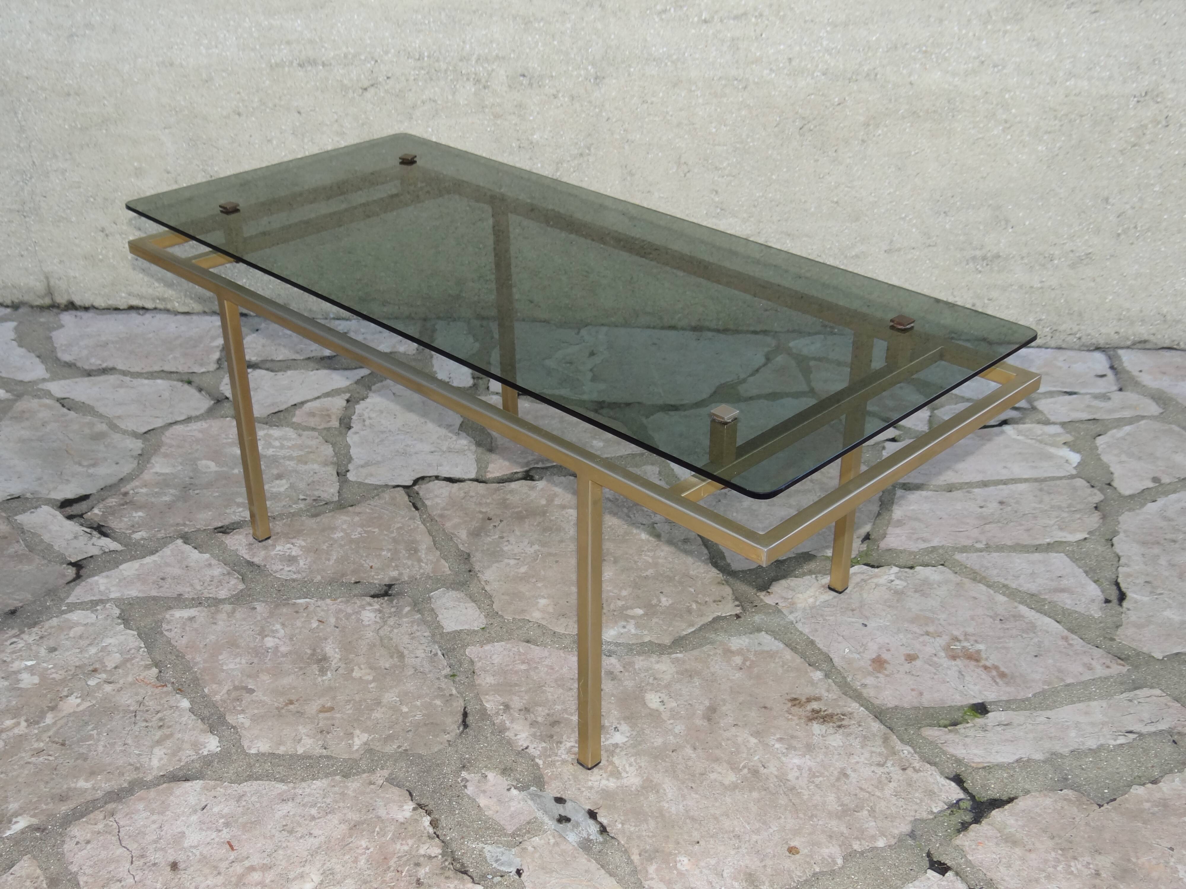 Table basse 1960 plateau en verre piétement en métal