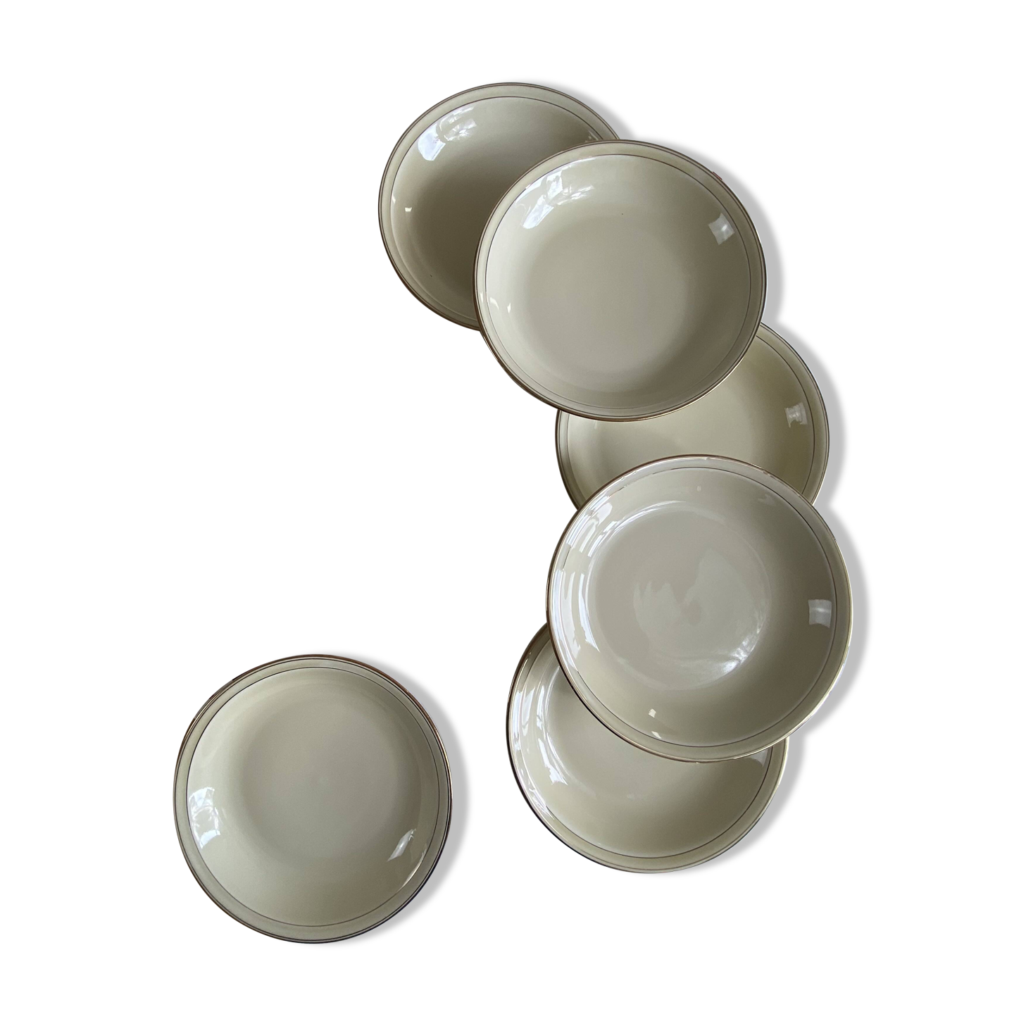 6 deep plates, antique porcelain from Limoges, old royal factory.