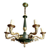 Green and gilded bronze empire chandelier with 6 lights