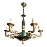 Green and gilded bronze empire chandelier with 6 lights
