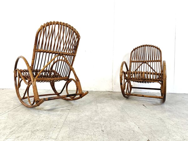 Rocking-chairs vintage en bambou, 1960, set de 4