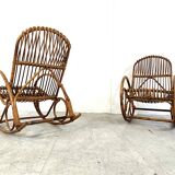 Vintage bamboo rocking chairs, 1960s, set of 4
