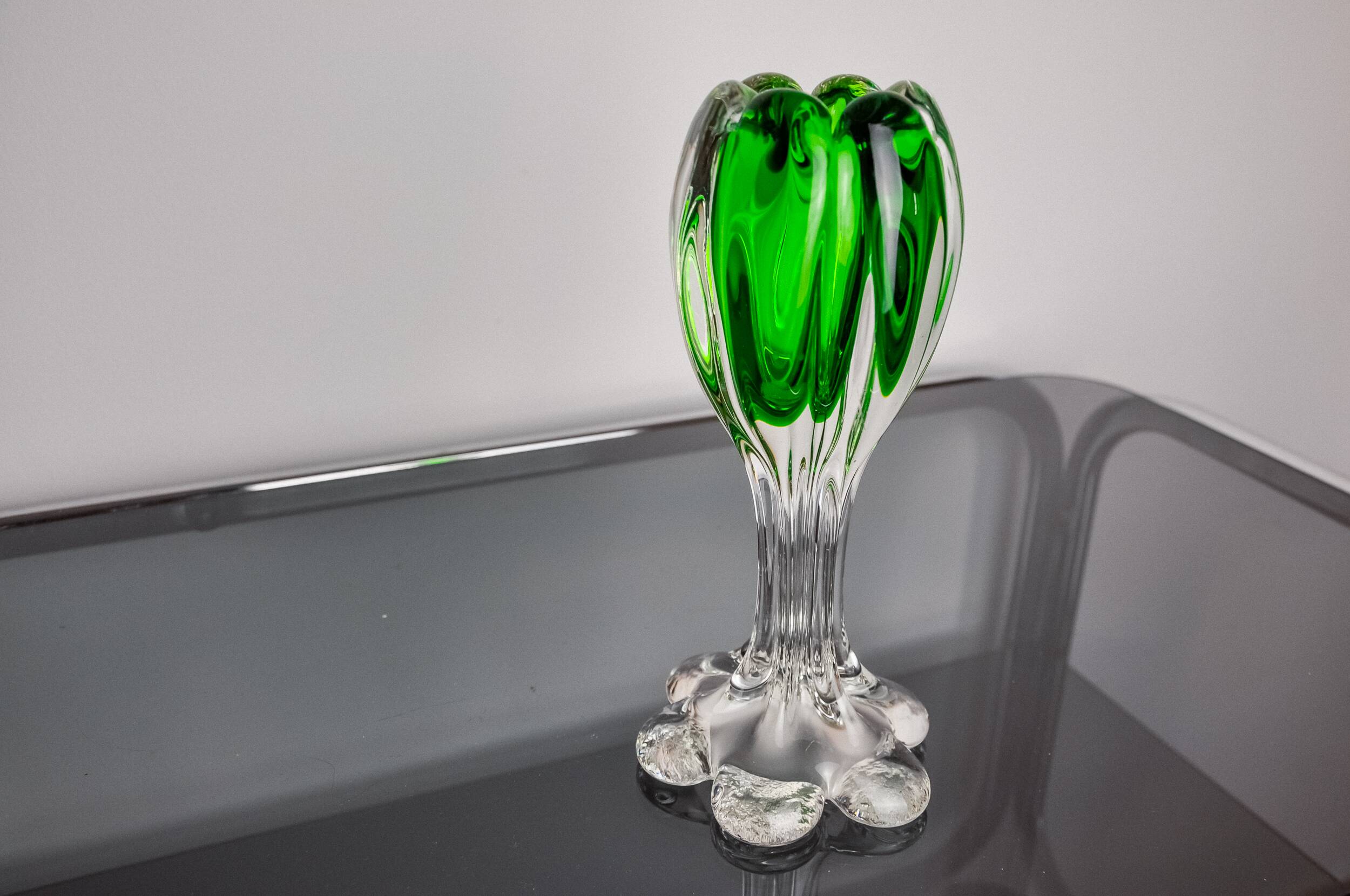 Sommerso green candle holder by Flavio Poli for Seguso, Murano glass, Italy, 1970
