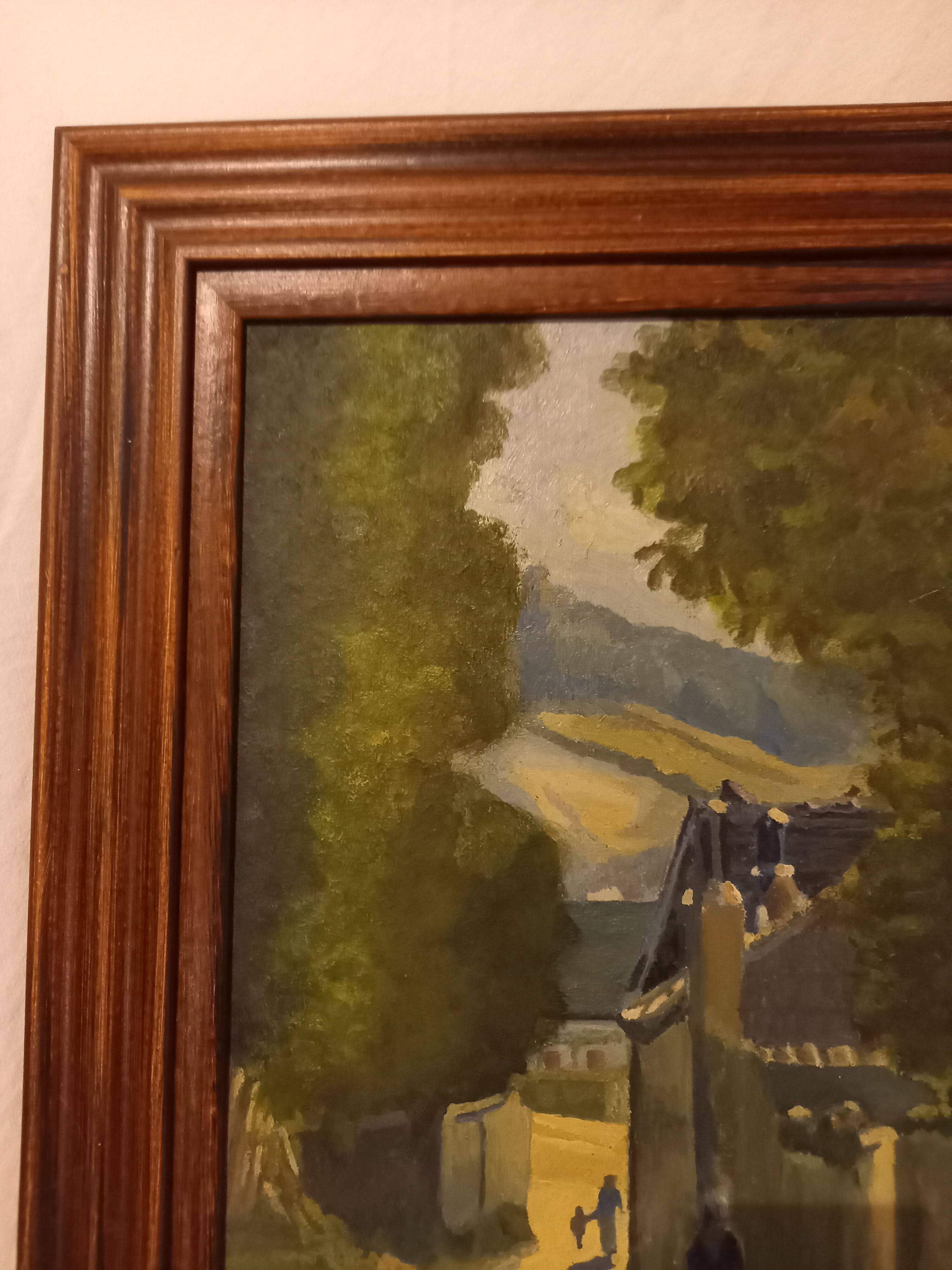 Old painting, oil on canvas, mountain landscape, early twentieth century