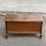 Vintage oak chest bank in dark wood, Louis XV style.