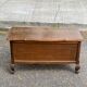Vintage oak chest bank in dark wood, Louis XV style.