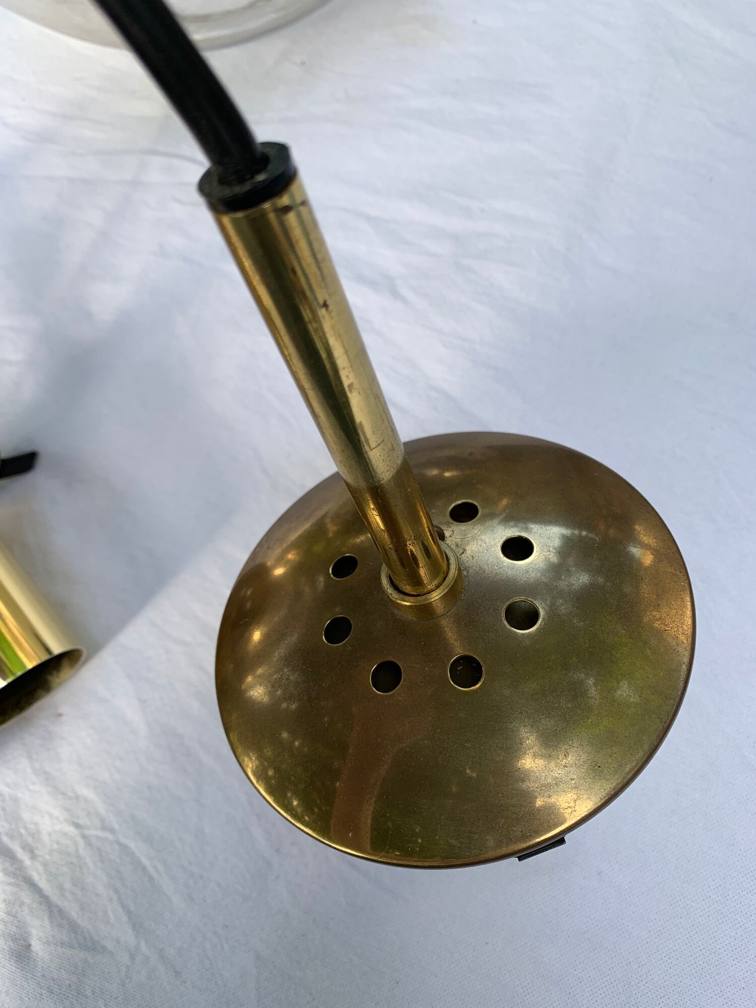 Set of three suspensions in glass and brass Limburg 70s