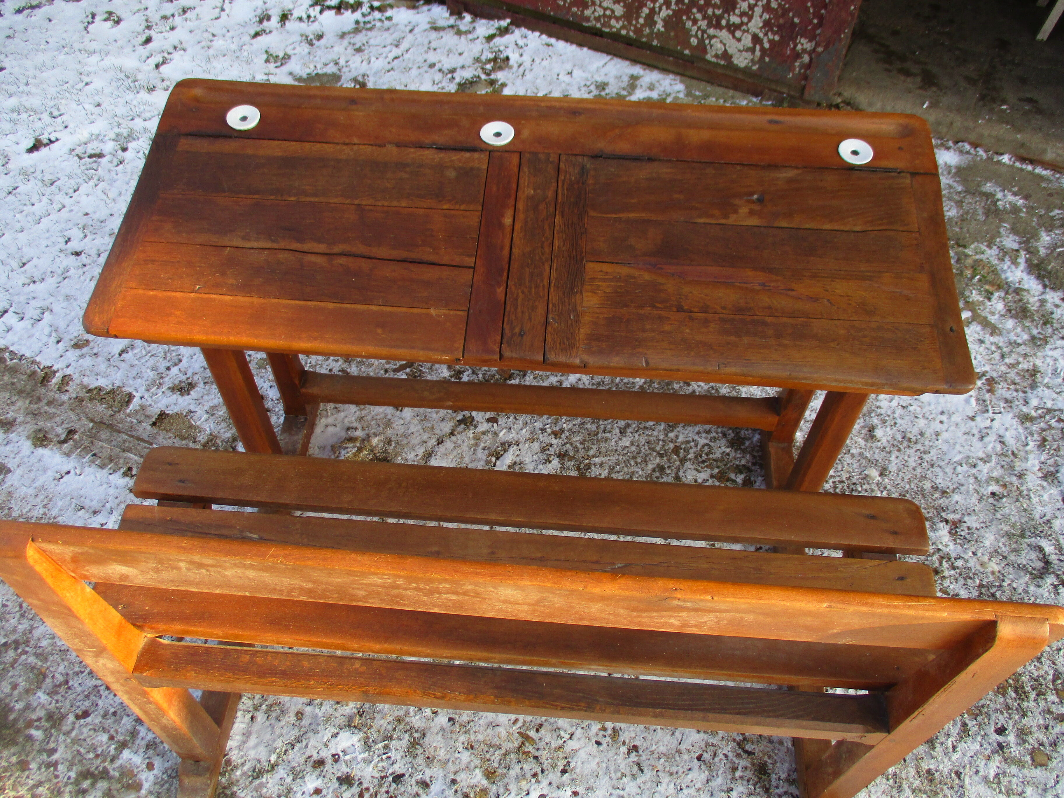 Former double office desk wood chene solid chevillee