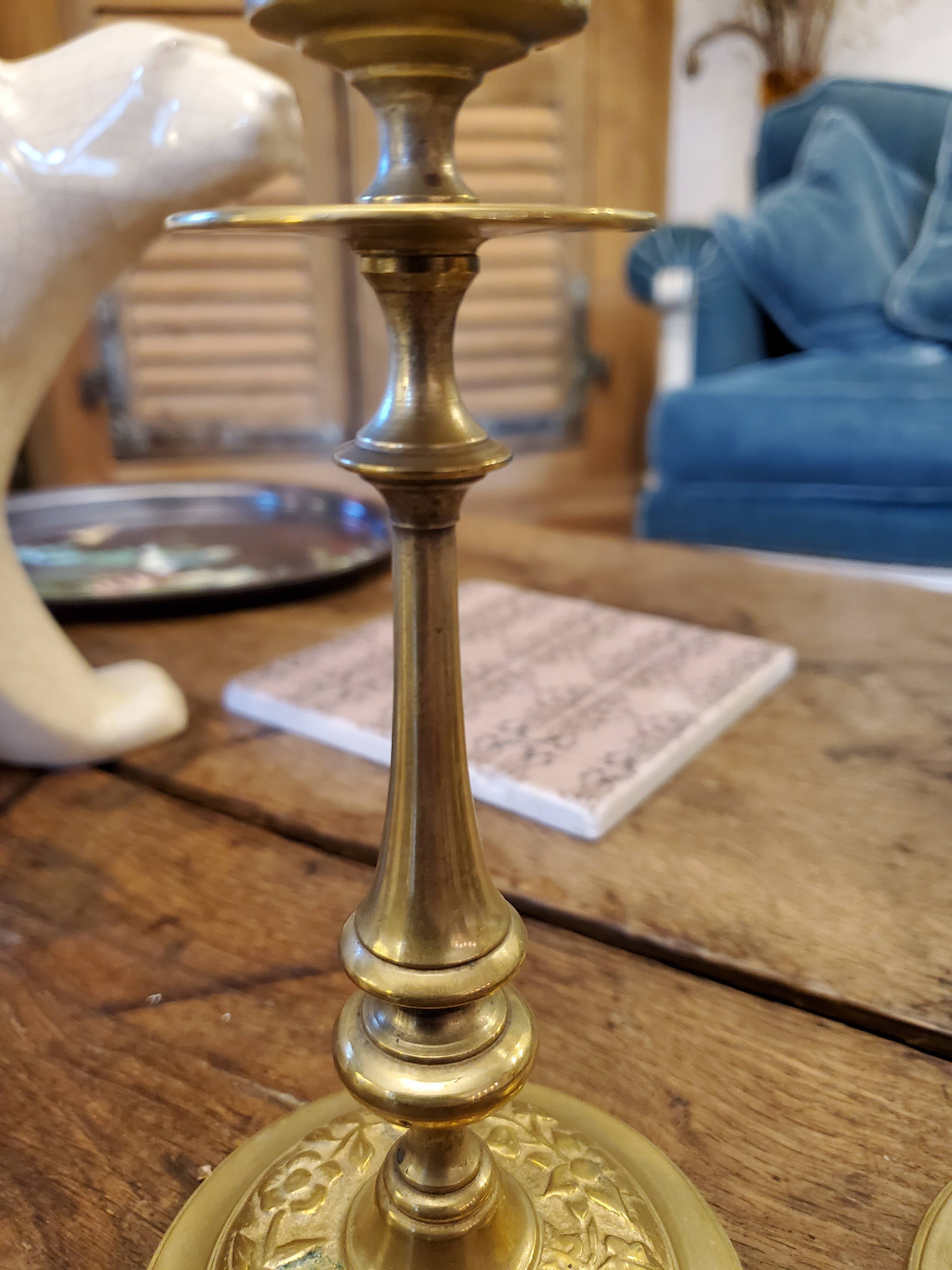 Pair of brass candle holders