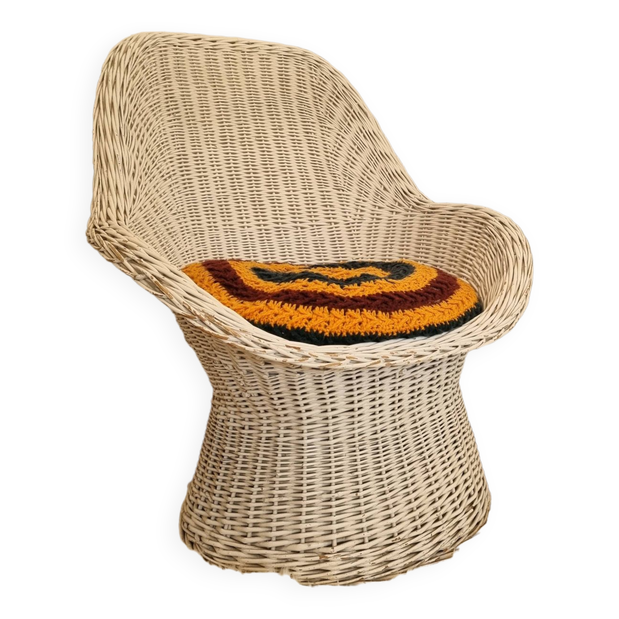 Vintage white rattan armchair