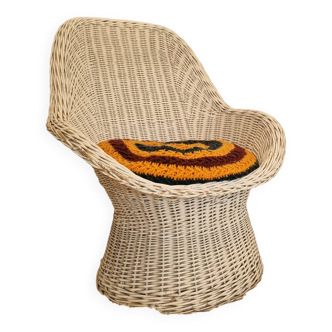 Vintage white rattan armchair