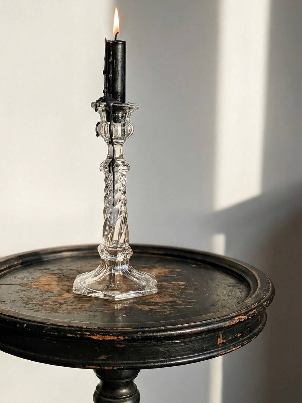 Twisted antique glass candlestick, circa 1930-1950