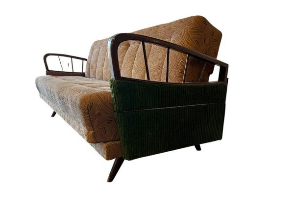 Canapé vintage vert beige / canapé-lit / fauteuil