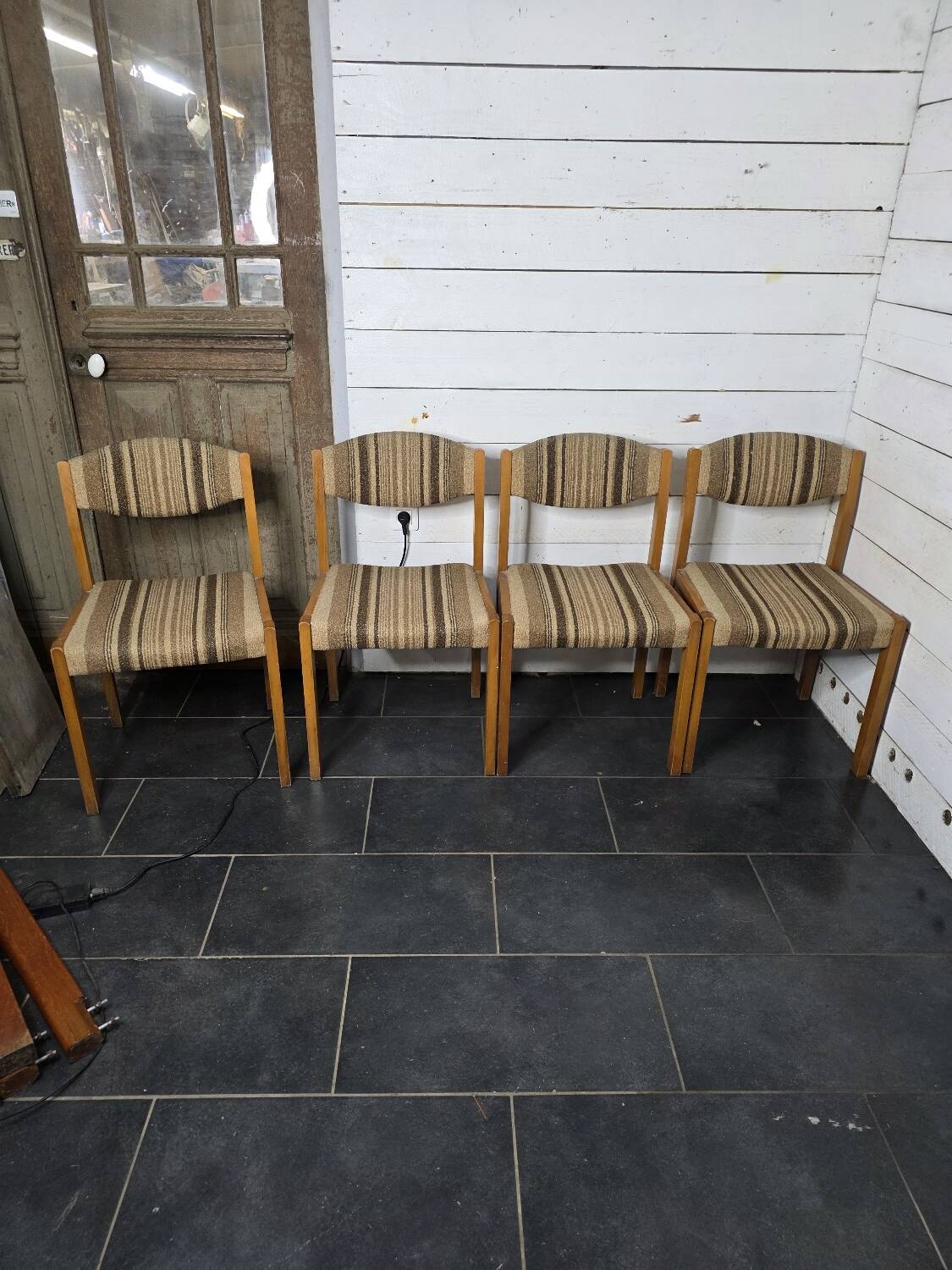4 vintage self chairs from the 60s with wool seats