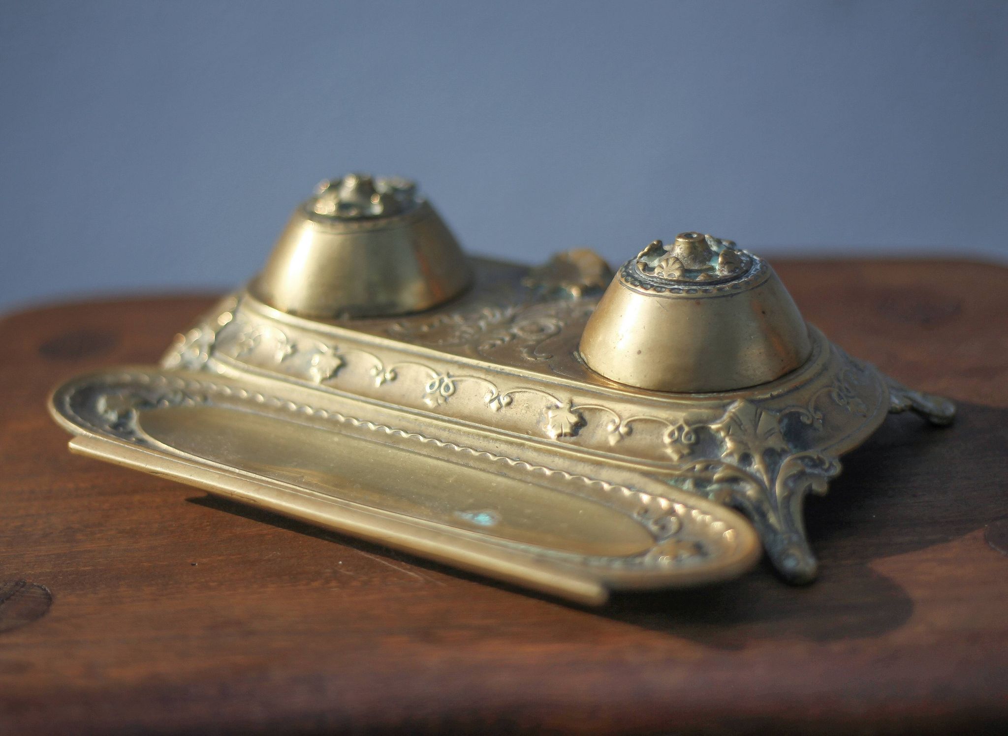 Encrier bronze Carpe diem, encrier rocaille, déco bureau, collection, inkwell