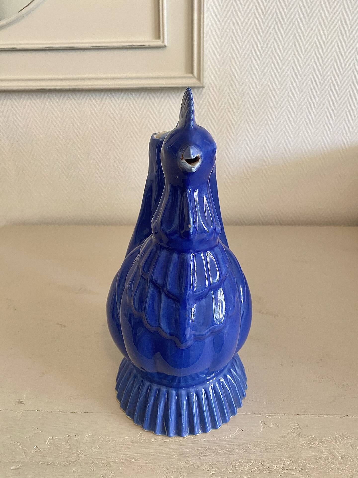 Ancienne verseuse coq bleu cobalt