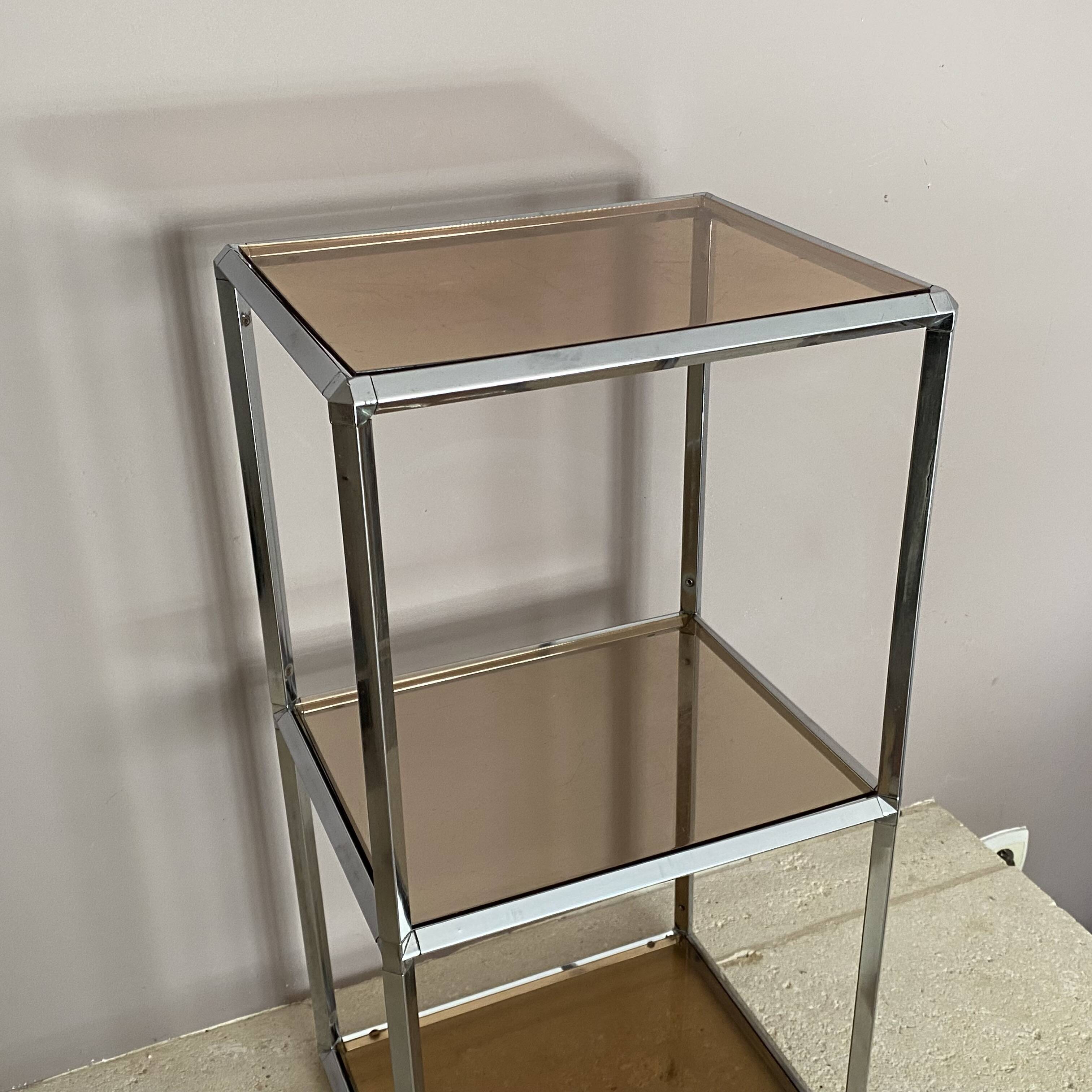 Table basse 2 modules. Chrome et plexiglas. 1970. Space age.
