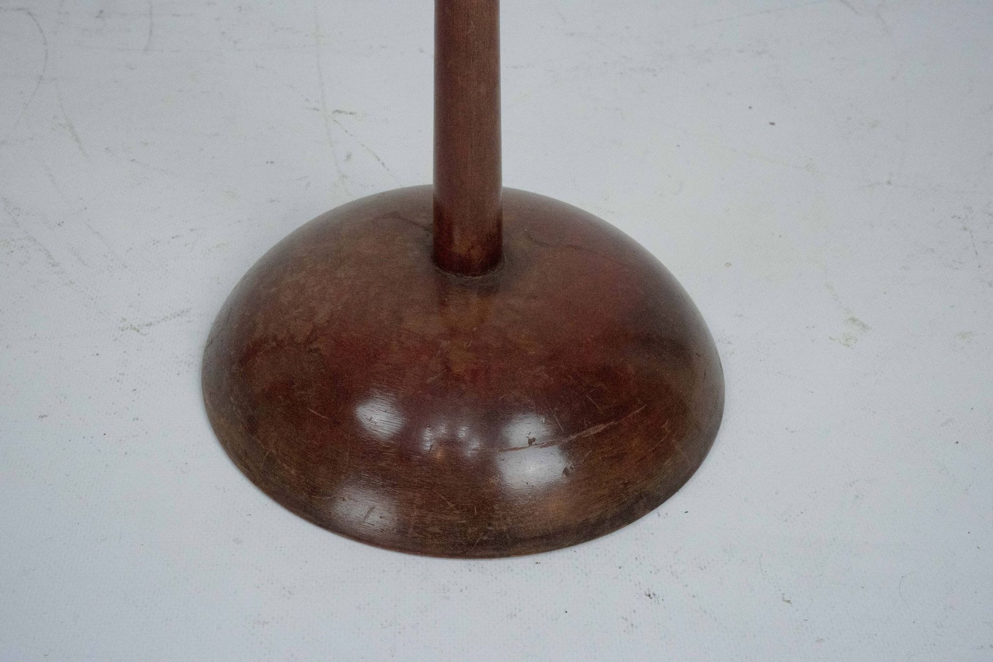 Vintage Wooden Ashtray Stand with Braided Leather Handle. Italy 1950s
