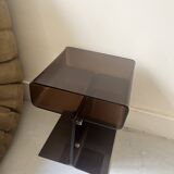 Smoked plexiglass side table/bedside table, M. Dumas for Roche Bobois 1970