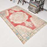 4x7 Red & Cream Antique Vintage Rug, 129x216Cm SK 22247