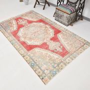 4x7 Red & Cream Antique Vintage Rug, 129x216Cm SK 22247