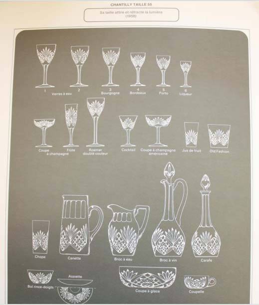 Saint-louis series of 6 chantilly champagne glasses in cut crystal signed by saint louis