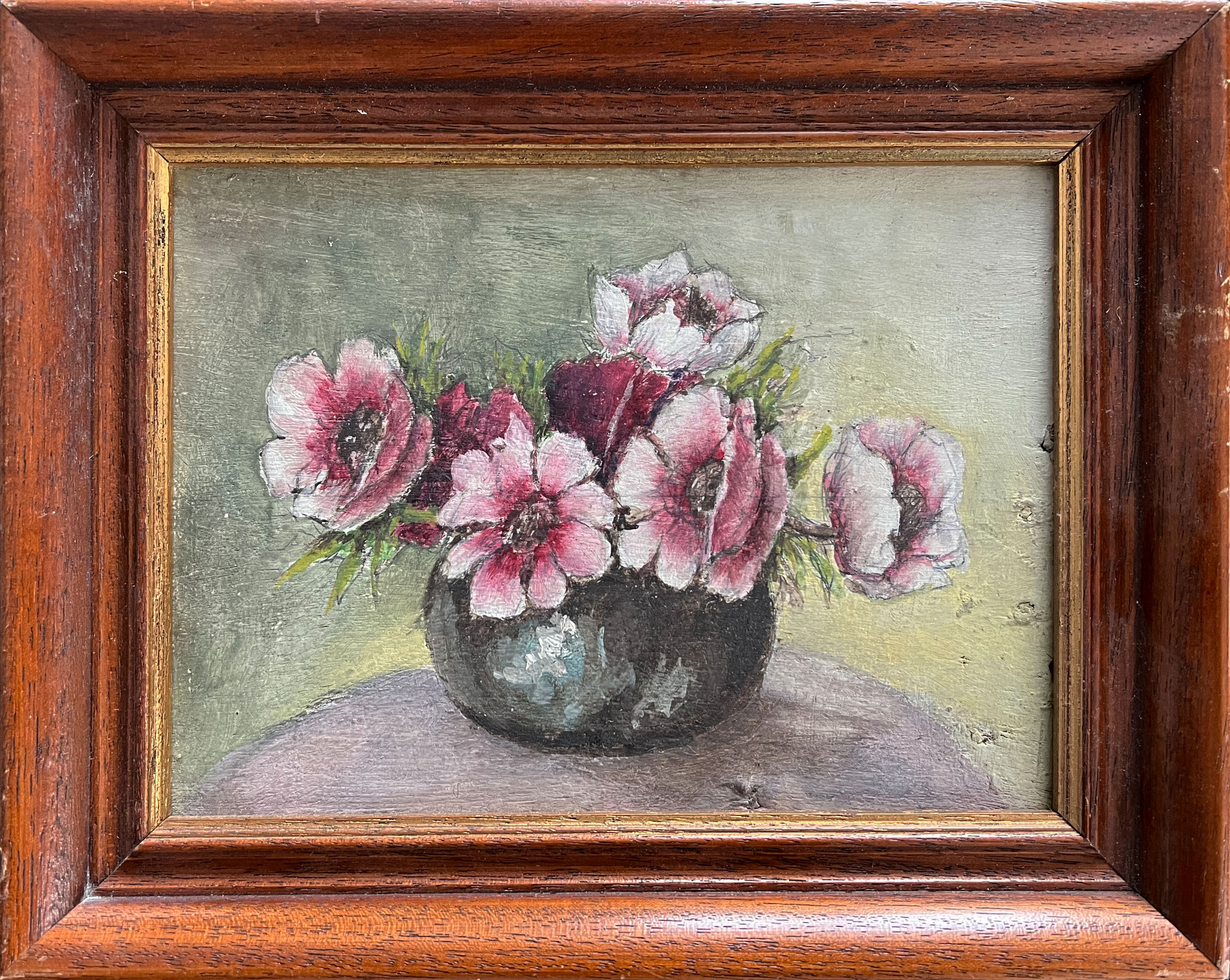 Les anémones dans le vase huile sur panneau