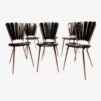 6 chaises vintage 1950 chrome skaï noir