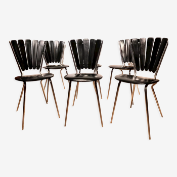 6 vintage chairs 1950 chrome skaï black