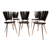 6 chaises vintage 1950 chrome skaï noir