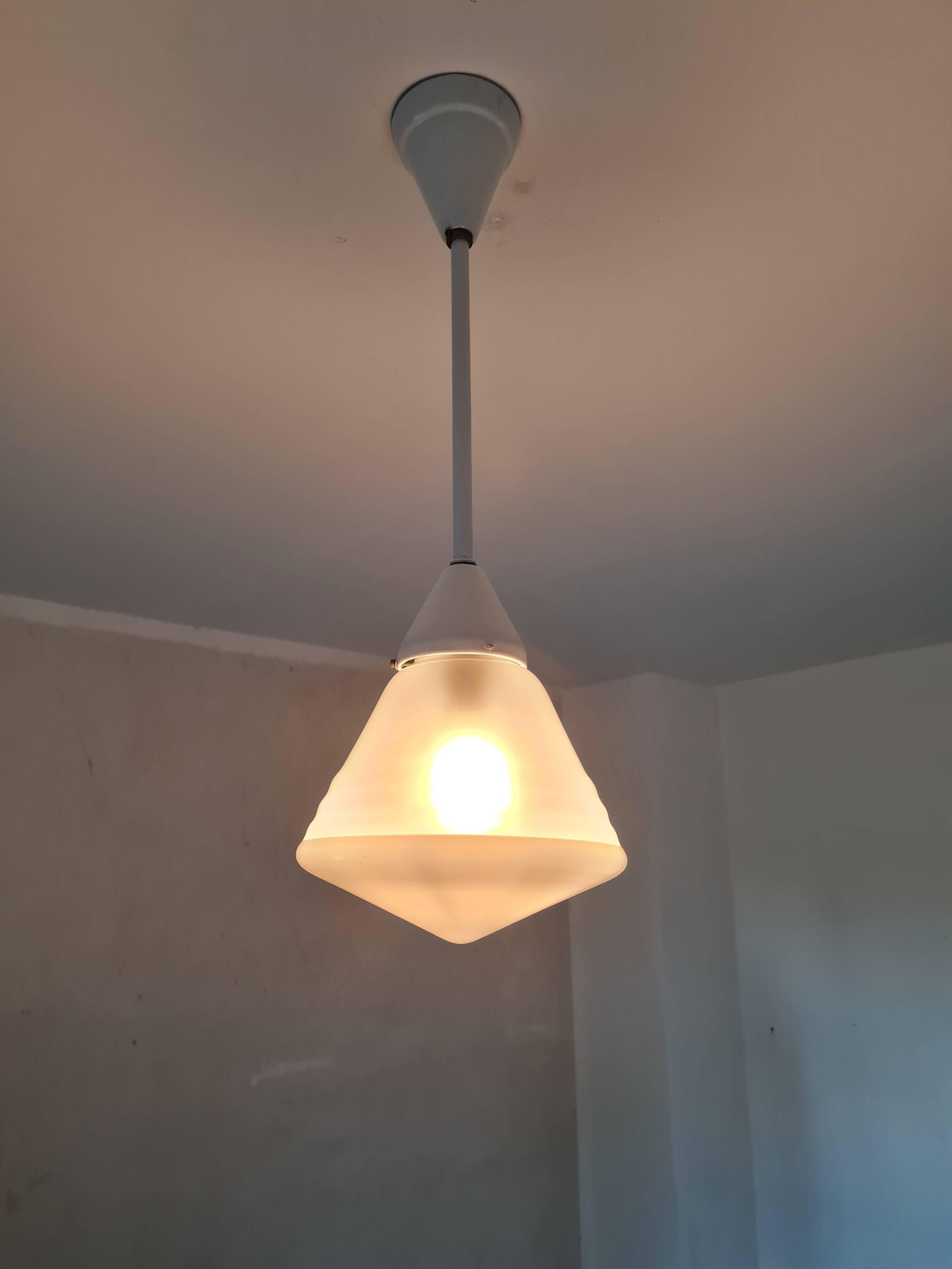 Conical opal glass ceiling lamp by Phillips, Netherlands 1920s
