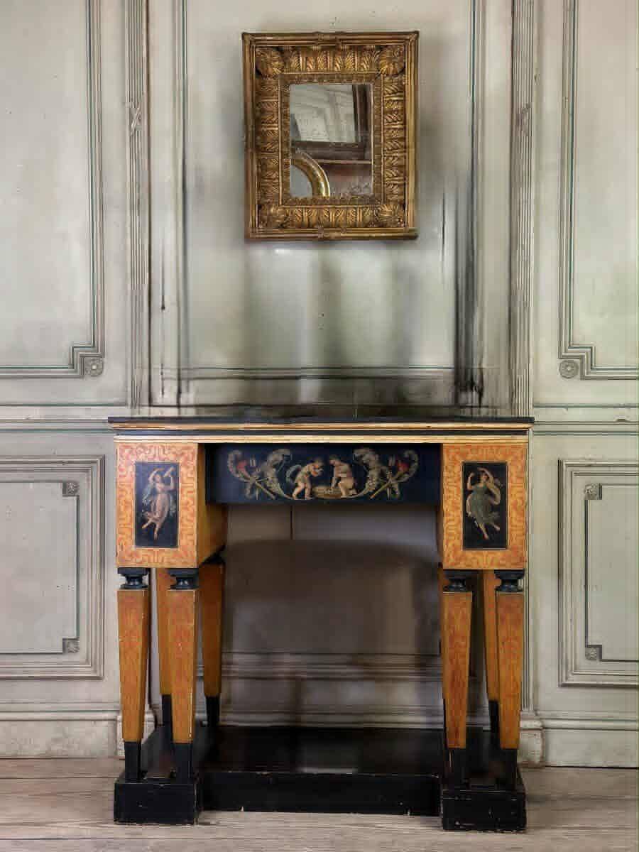 Console desk decorated with paintings, Pompeian style, circa 1880