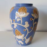 Glazed stoneware vase – floral decoration in relief – Keramis style – 1970s