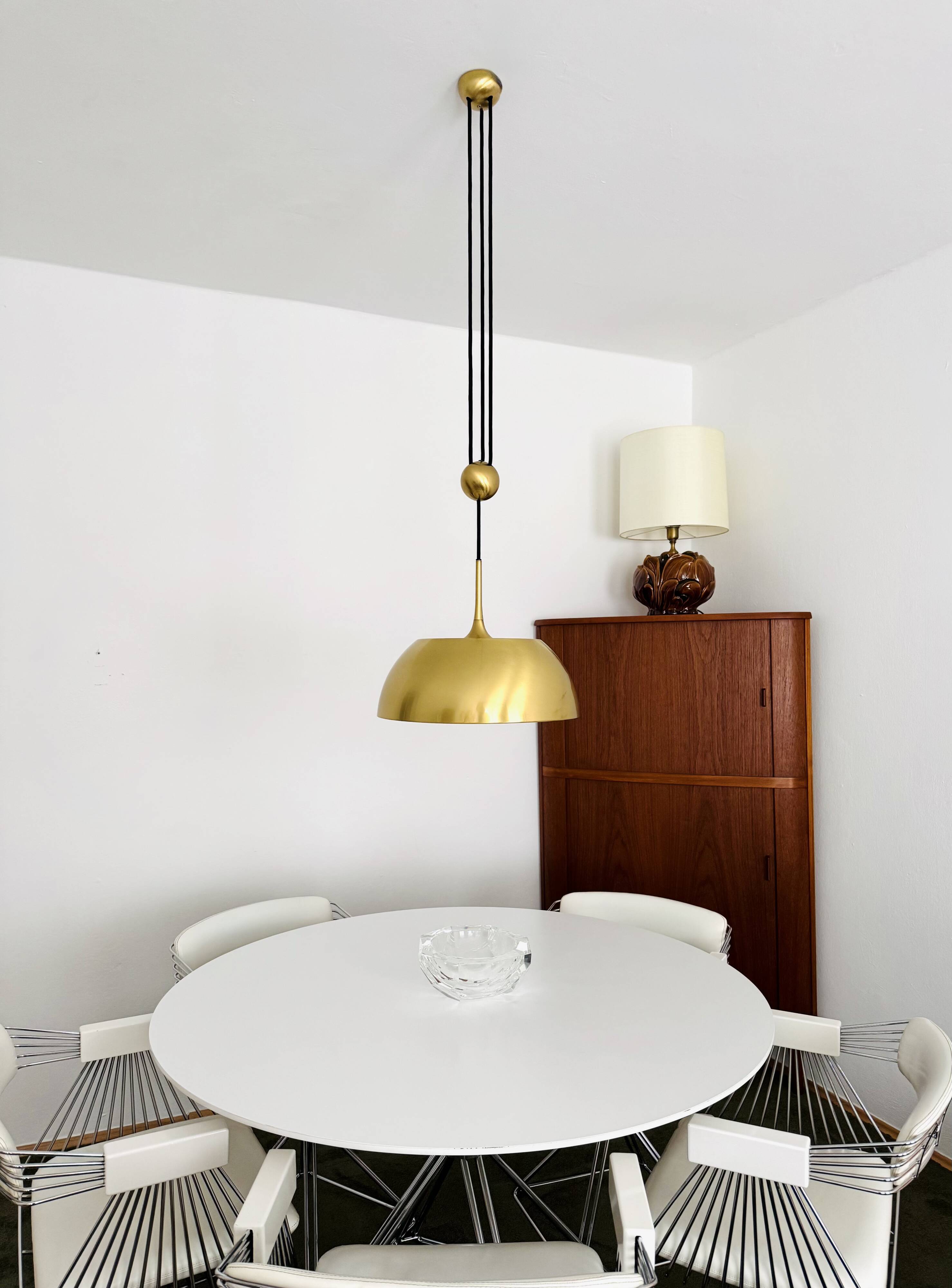Breathtaking Brass Pendant Lamp with Counterweight by Florian Schulz