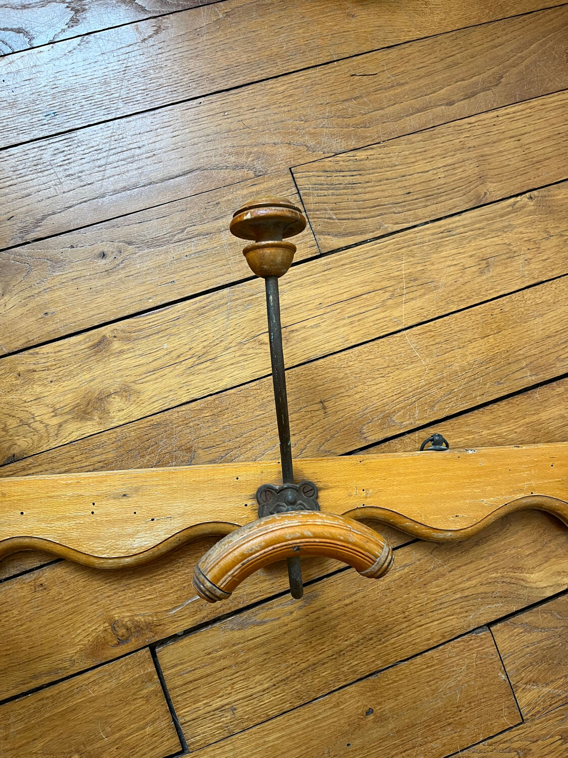 Wall coat rack in wood and old metal