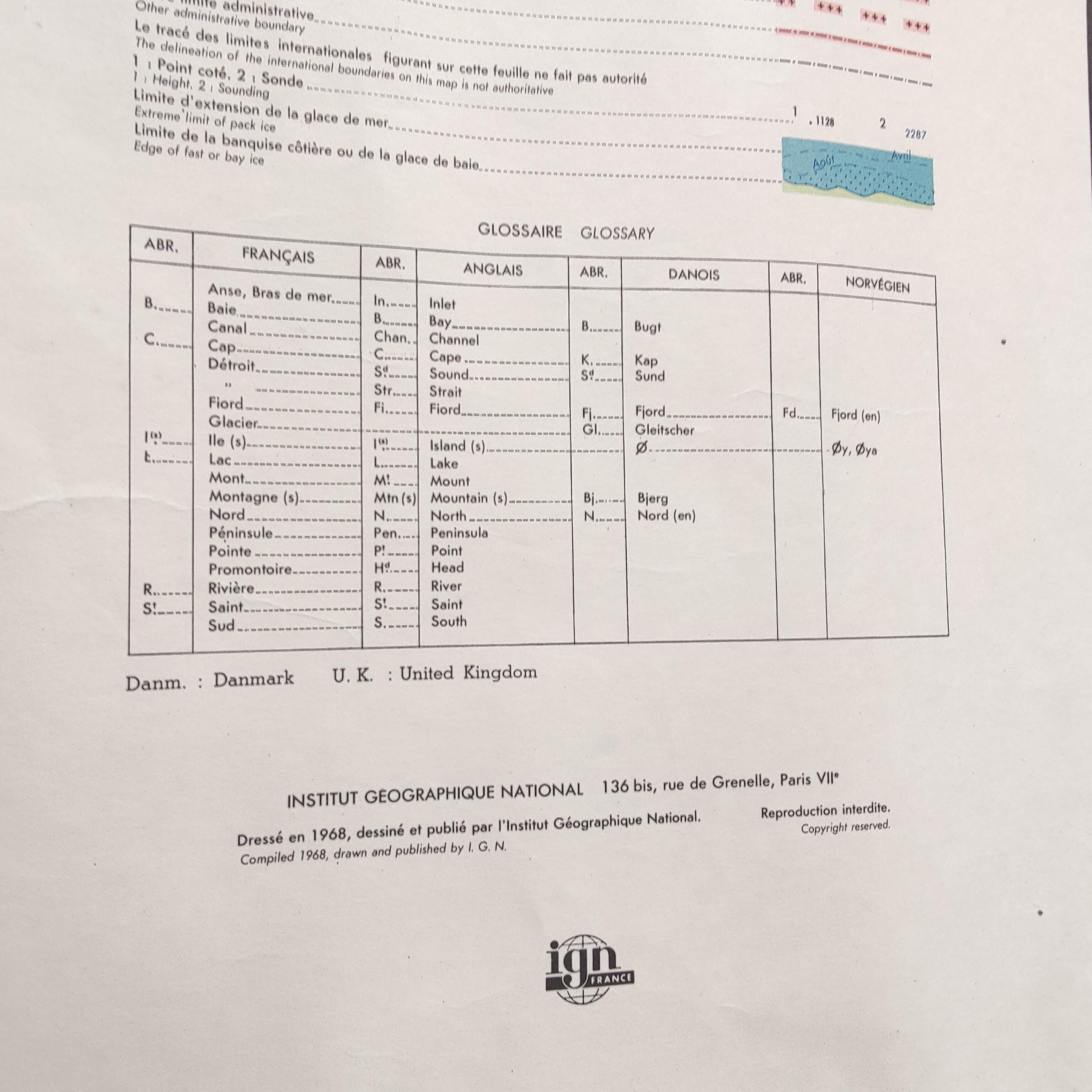 Vintage Map Iceland Greenland Canada 1968