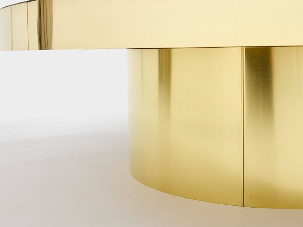 Table basse marqueterie de bambou et laiton vers 1980